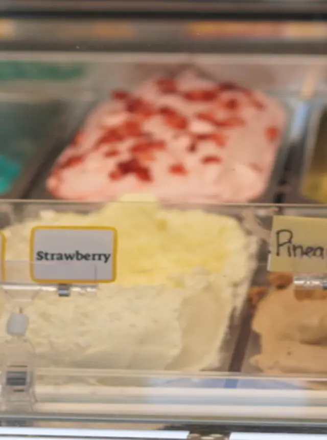 Strawberry ice cream in the case